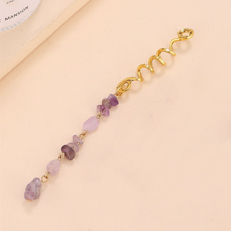 Braided Hair Rope with Stone Pendant Hair Clip