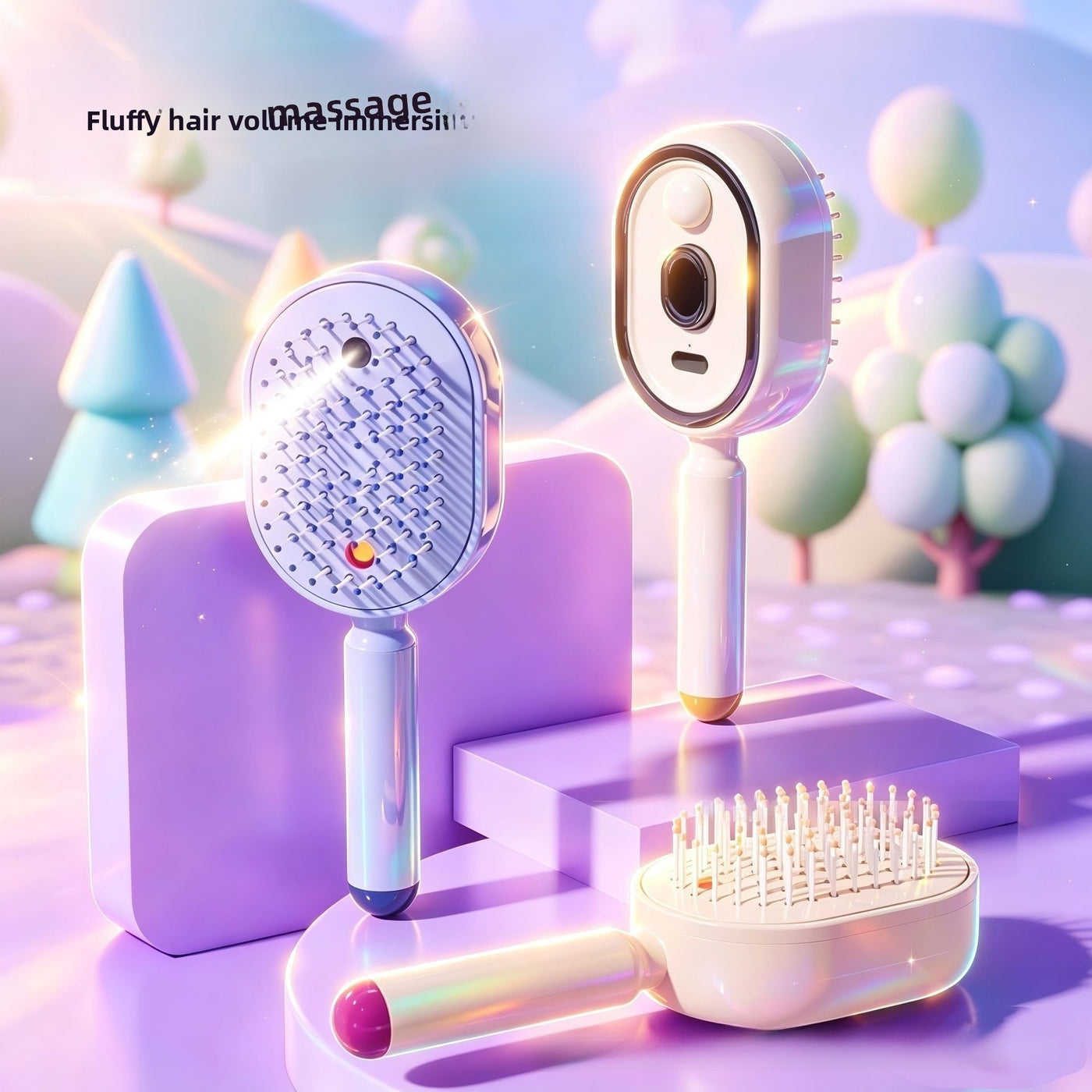Electric Mist Massage Hair Comb with Red Light and Self-Cleaning