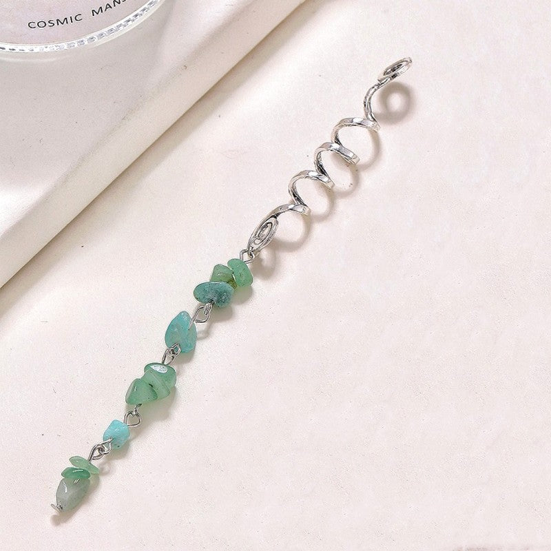 Braided Hair Rope with Stone Pendant Hair Clip