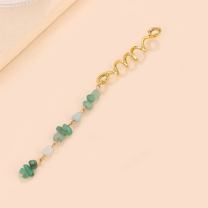 Braided Hair Rope with Stone Pendant Hair Clip