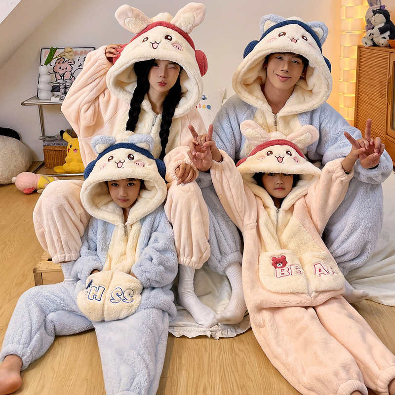 Nursery-style children's clothing for a family of three