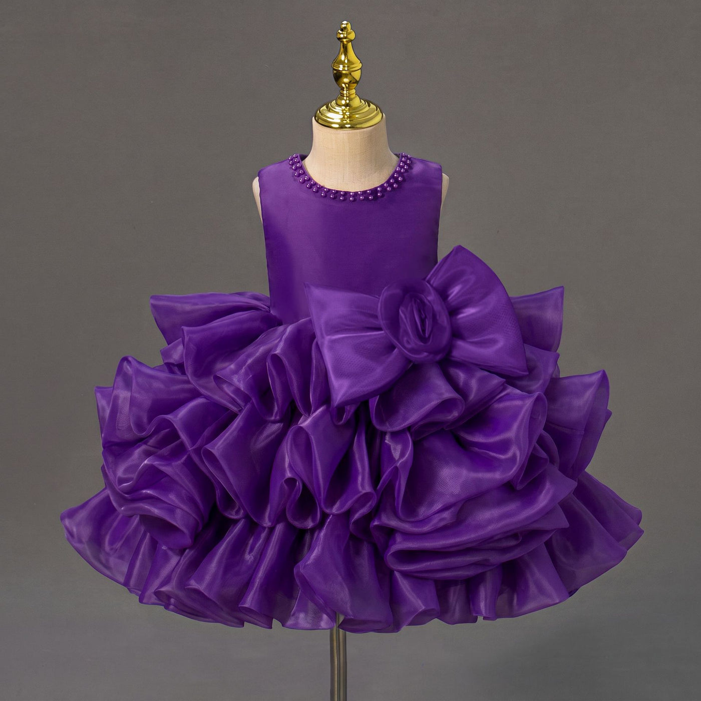 Girls Princess Dress with 3D Roses and Bow Tiered Tulle Birthday Party Gown