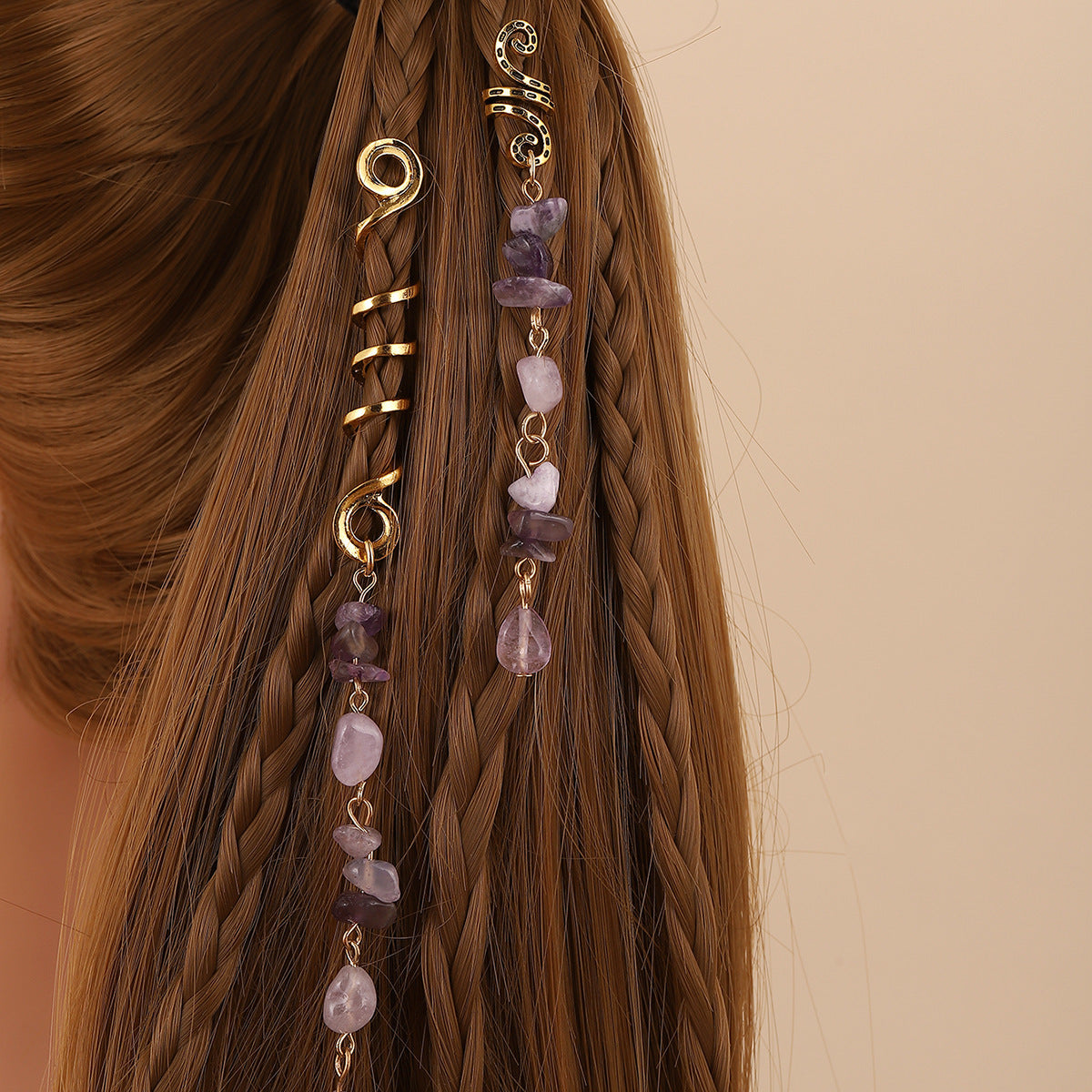 Braided Hair Rope with Stone Pendant Hair Clip
