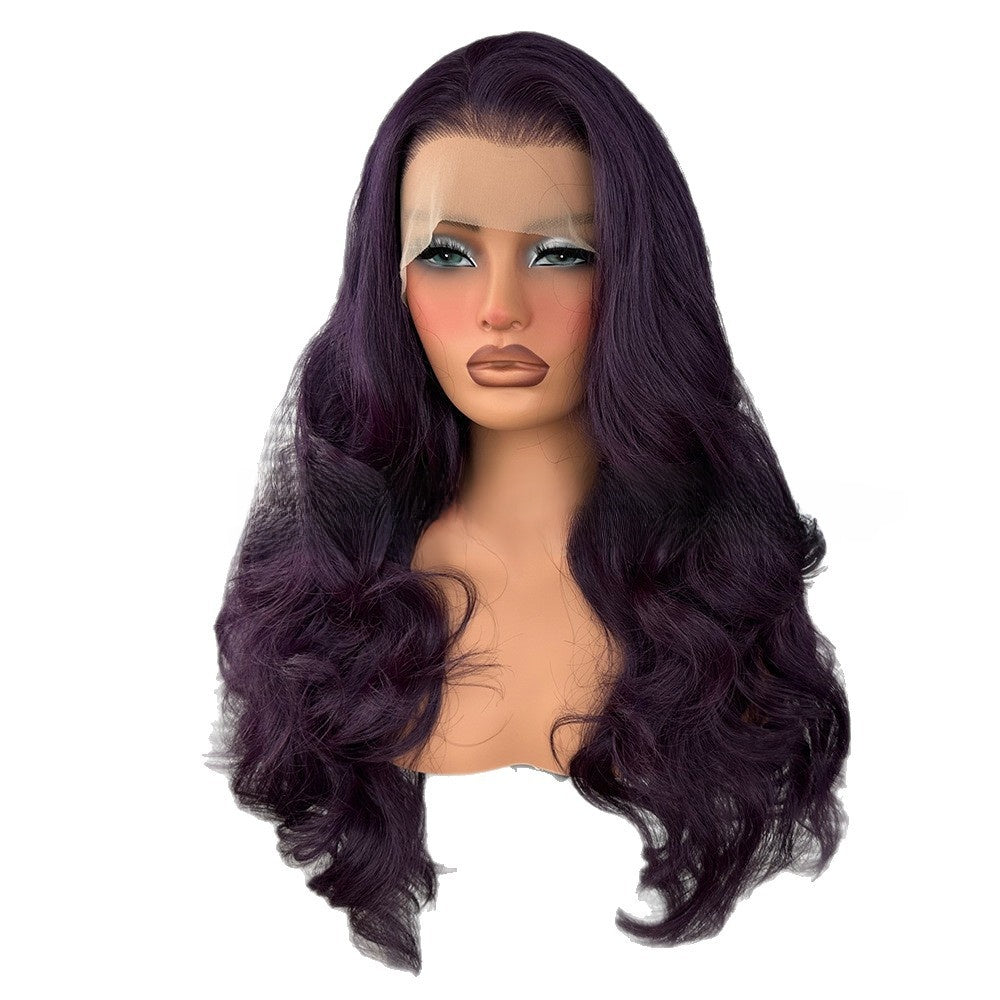 Dark Grape Purple Big Wave Synthetic Wig with Lace Cap
