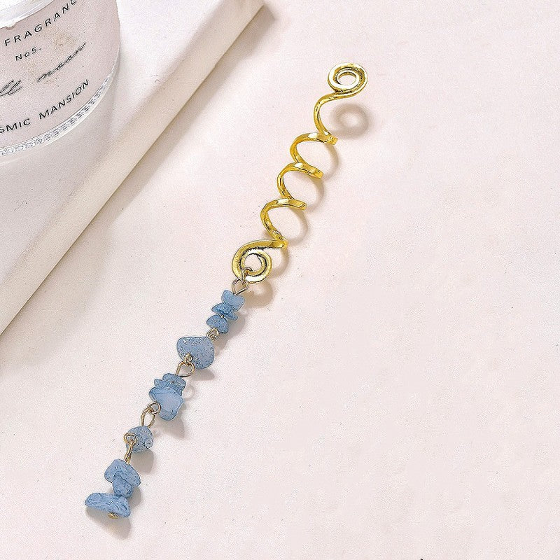 Braided Hair Rope with Stone Pendant Hair Clip
