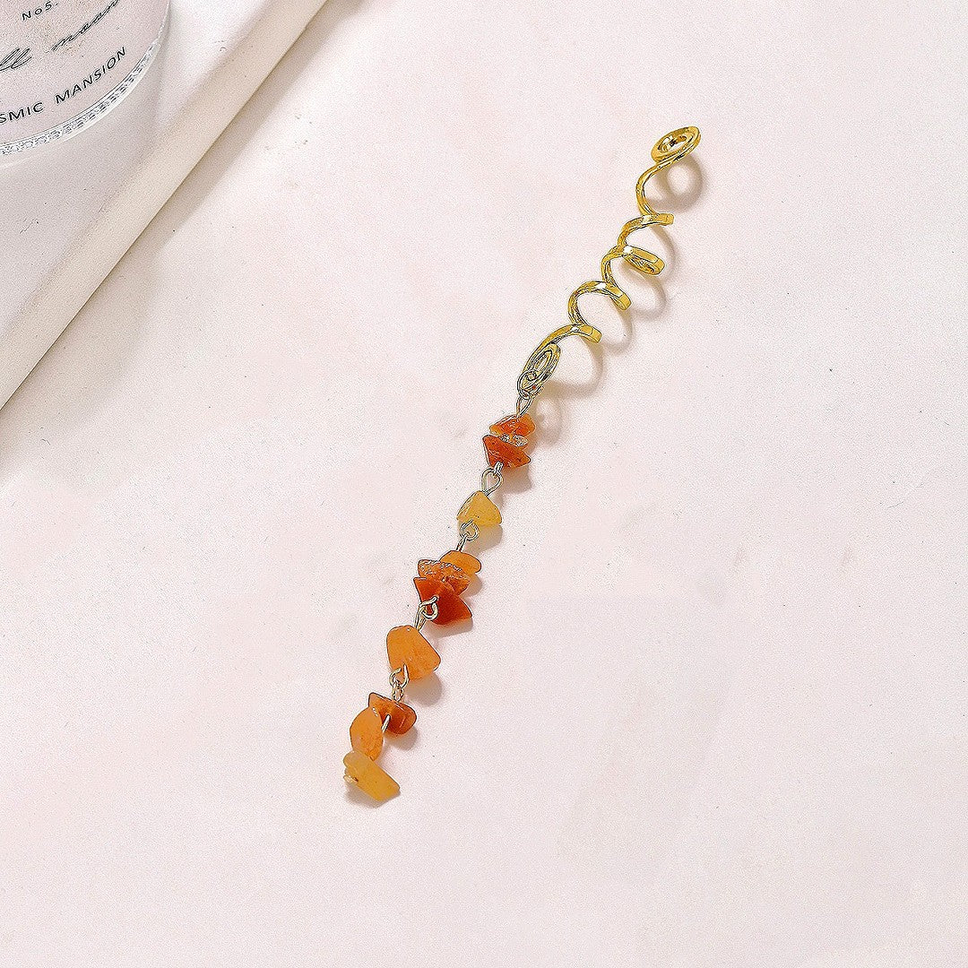 Braided Hair Rope with Stone Pendant Hair Clip