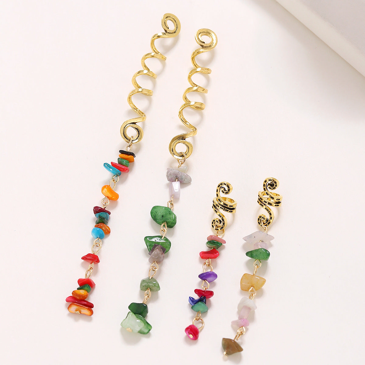 Braided Hair Rope with Stone Pendant Hair Clip