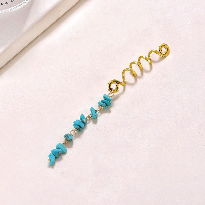 Braided Hair Rope with Stone Pendant Hair Clip