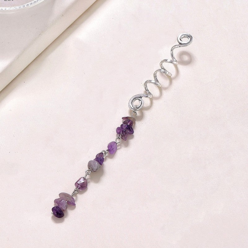 Braided Hair Rope with Stone Pendant Hair Clip