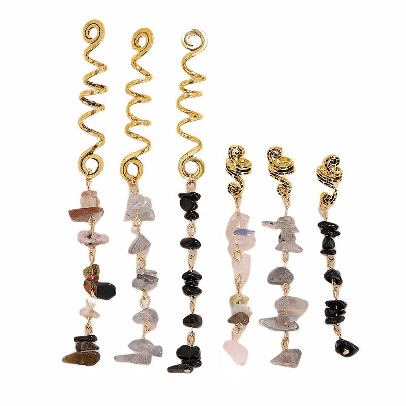 Braided Hair Rope with Stone Pendant Hair Clip