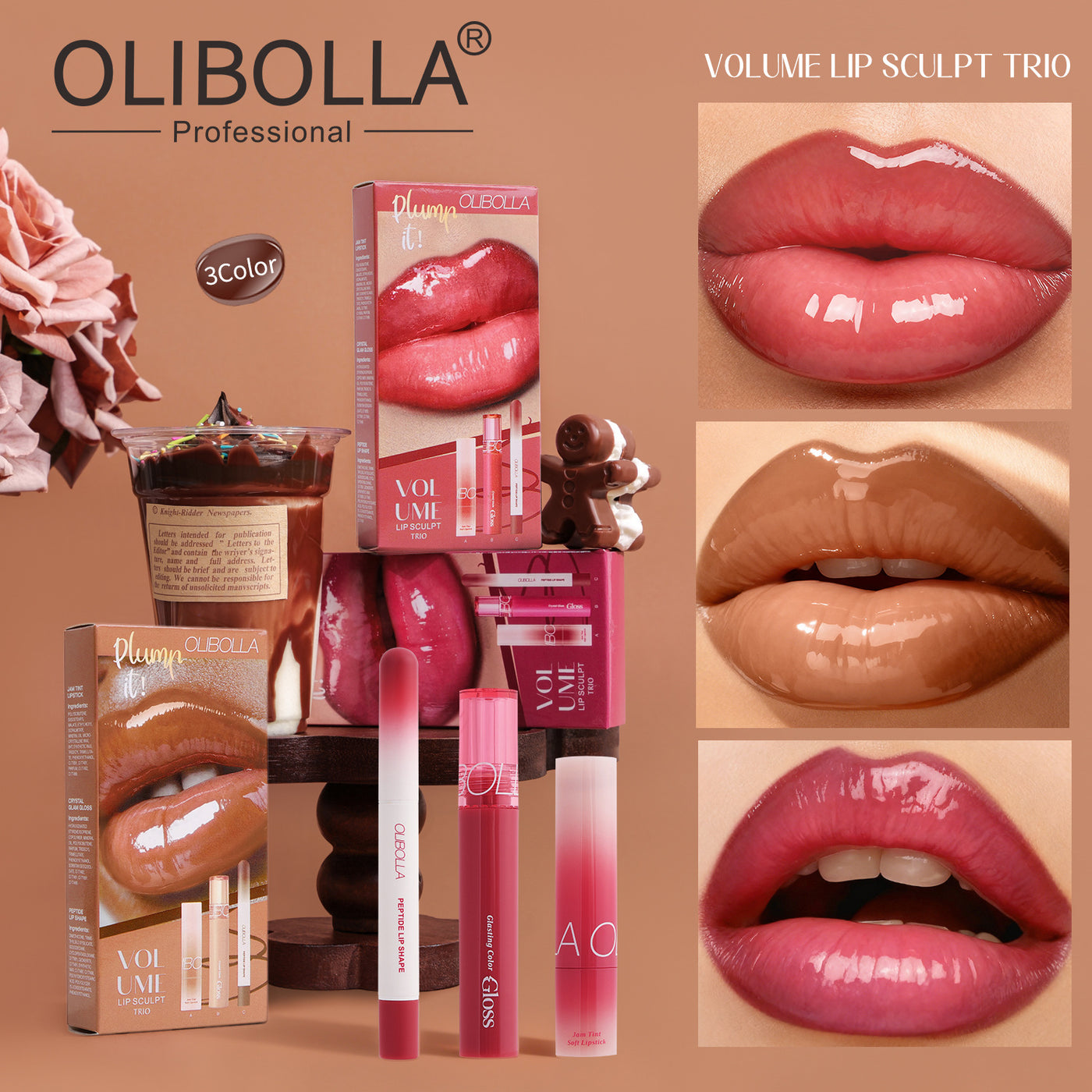 Lip Makeup Set with Liner Gloss and Lipstick