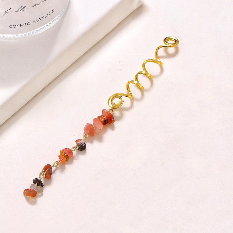 Braided Hair Rope with Stone Pendant Hair Clip