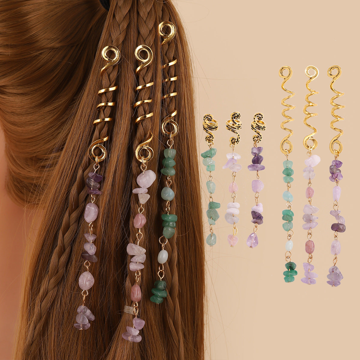 Braided Hair Rope with Stone Pendant Hair Clip
