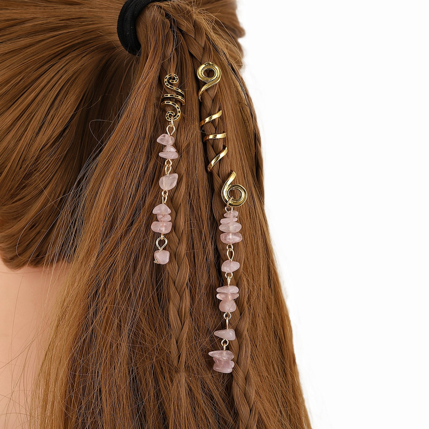 Braided Hair Rope with Stone Pendant Hair Clip