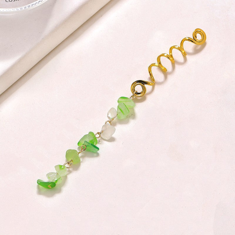 Braided Hair Rope with Stone Pendant Hair Clip