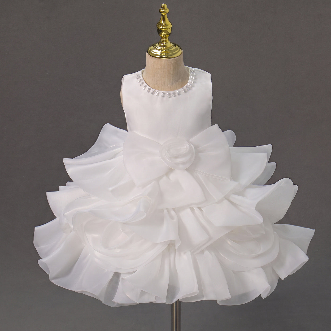 Girls Princess Dress with 3D Roses and Bow Tiered Tulle Birthday Party Gown