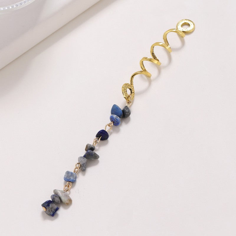 Braided Hair Rope with Stone Pendant Hair Clip