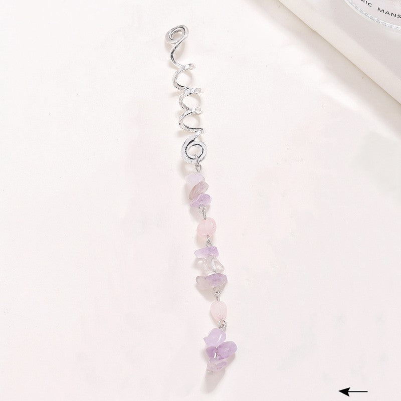 Braided Hair Rope with Stone Pendant Hair Clip