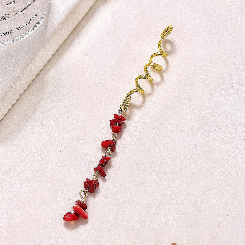 Braided Hair Rope with Stone Pendant Hair Clip