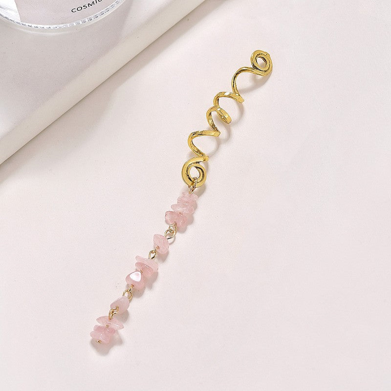 Braided Hair Rope with Stone Pendant Hair Clip