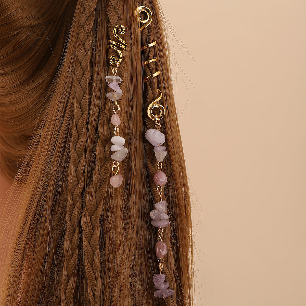 Braided Hair Rope with Stone Pendant Hair Clip