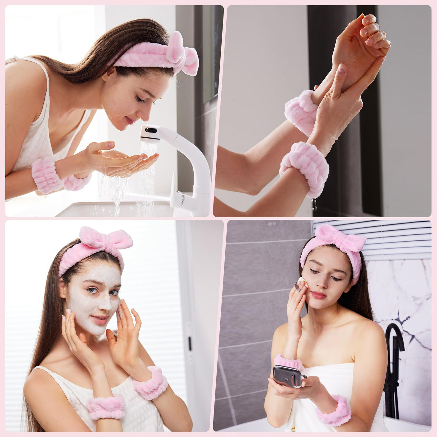 Women Headband and Wristband Set for Skincare
