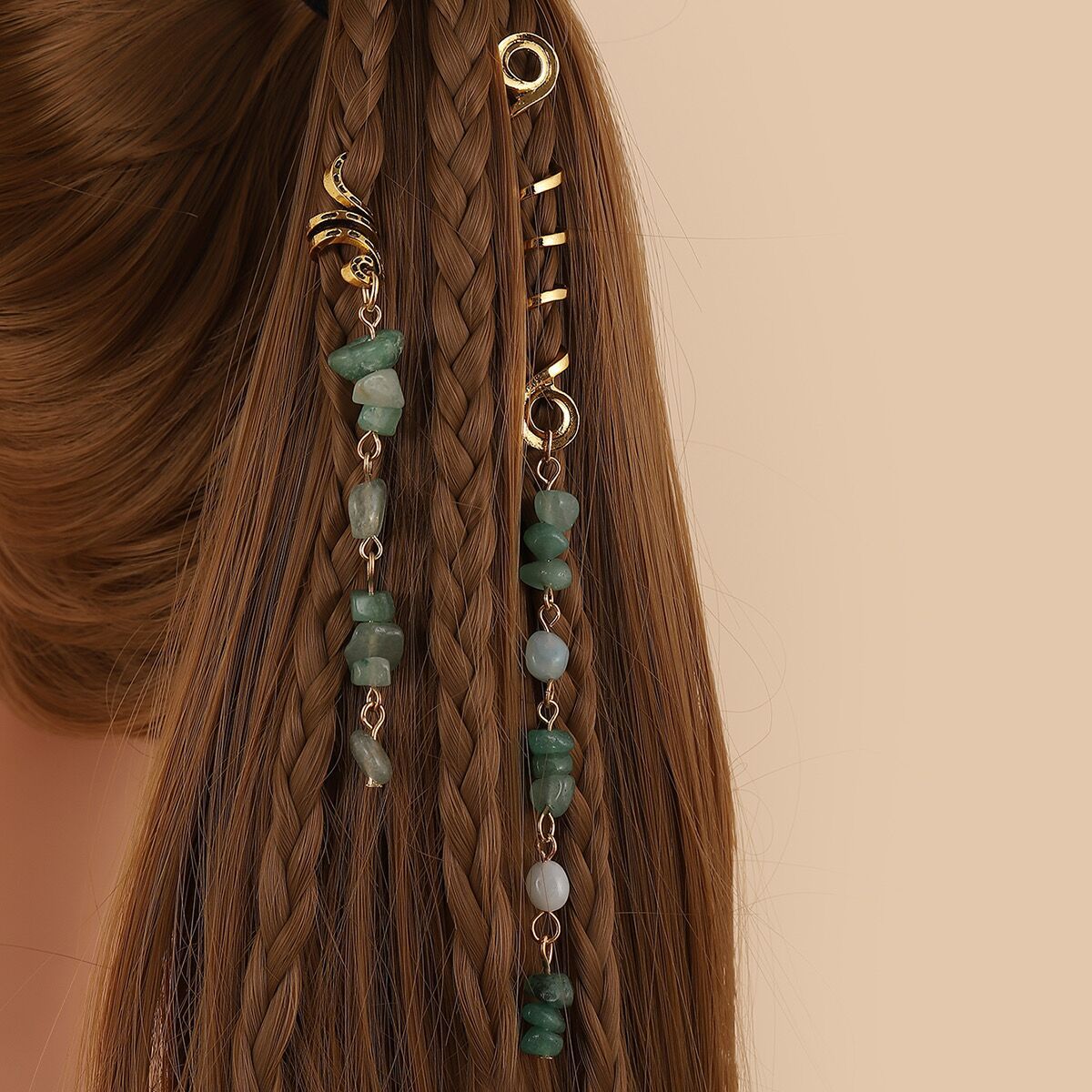 Braided Hair Rope with Stone Pendant Hair Clip