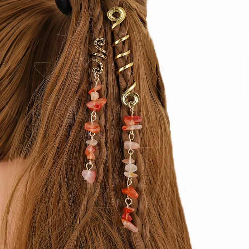 Braided Hair Rope with Stone Pendant Hair Clip
