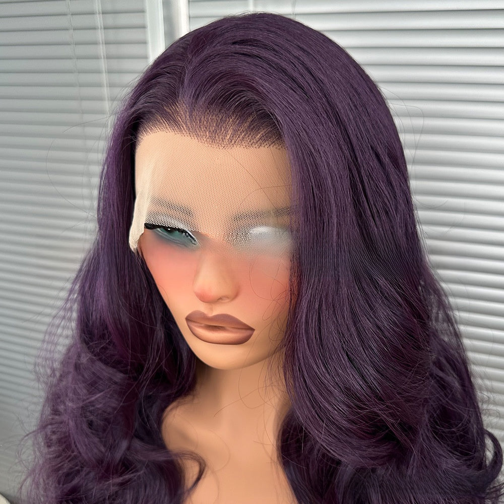 Dark Grape Purple Big Wave Synthetic Wig with Lace Cap