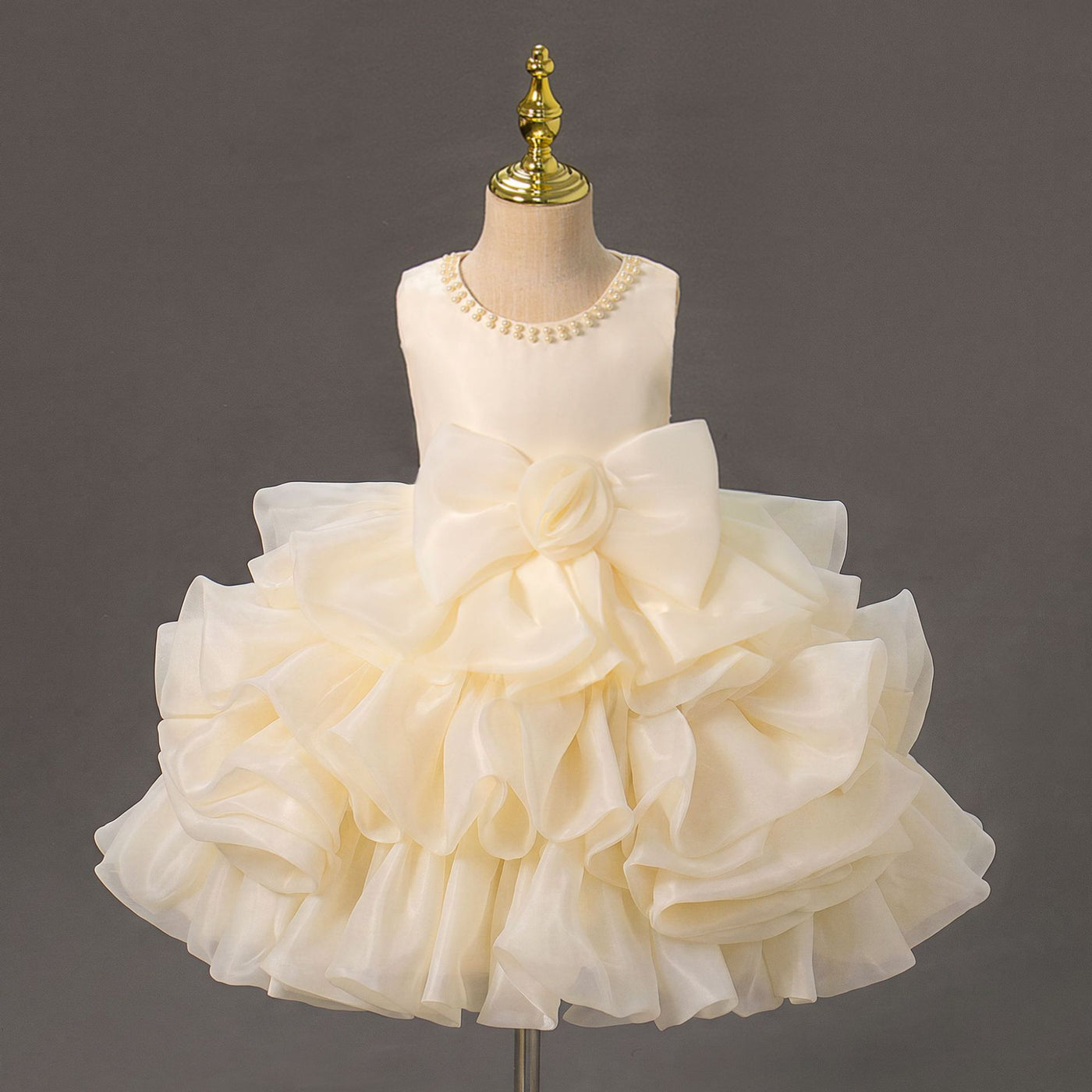 Girls Princess Dress with 3D Roses and Bow Tiered Tulle Birthday Party Gown